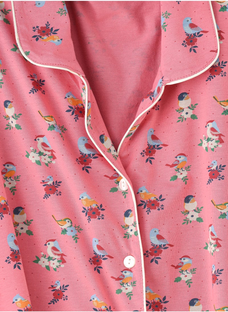 Lacy Dreams - LAPEL COLLAR TOP AND PAJAMA SET - Image 1