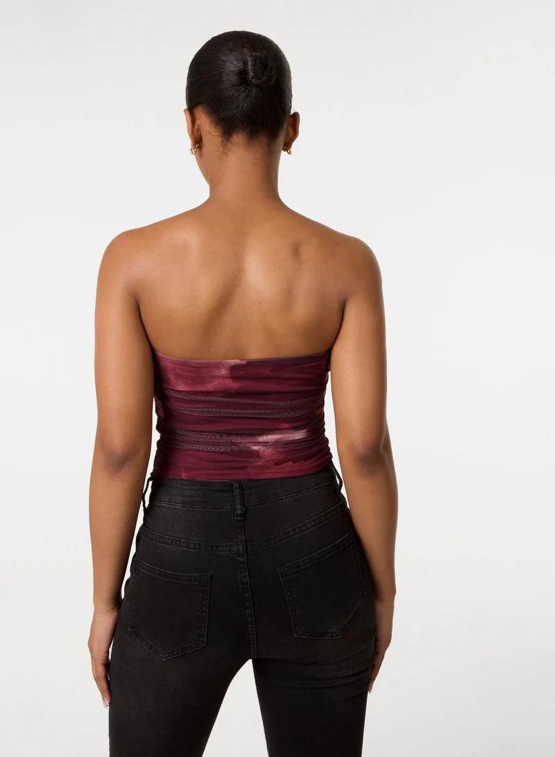 بينك فانيلا Smoke Print Ruched Bandeau Top