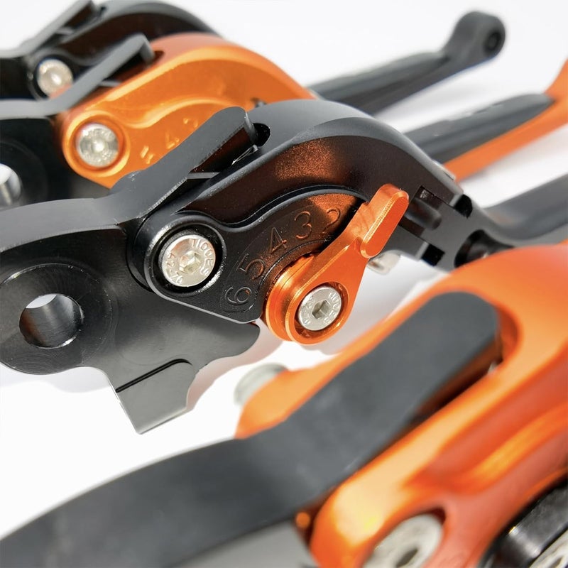 قابلة للتوافق مع KTM Duke 125 200 250 390 RC125 RC200 RC390 ذراع الفرامل وذراع القابض CNC ألومنيوم قابلة للتمديد والتعديل (أسود برتقالي) - Image 2