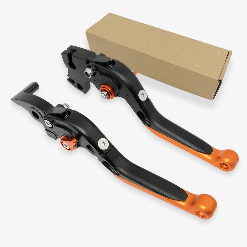 قابلة للتوافق مع KTM Duke 125 200 250 390 RC125 RC200 RC390 ذراع الفرامل وذراع القابض CNC ألومنيوم قابلة للتمديد والتعديل (أسود برتقالي) - Image 1