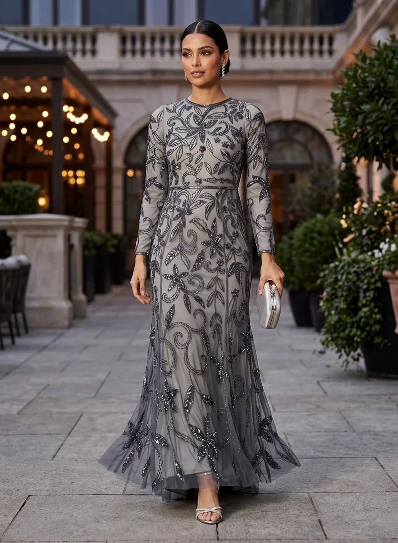 Maryisa Floral Print Pleated Maxi Dress
