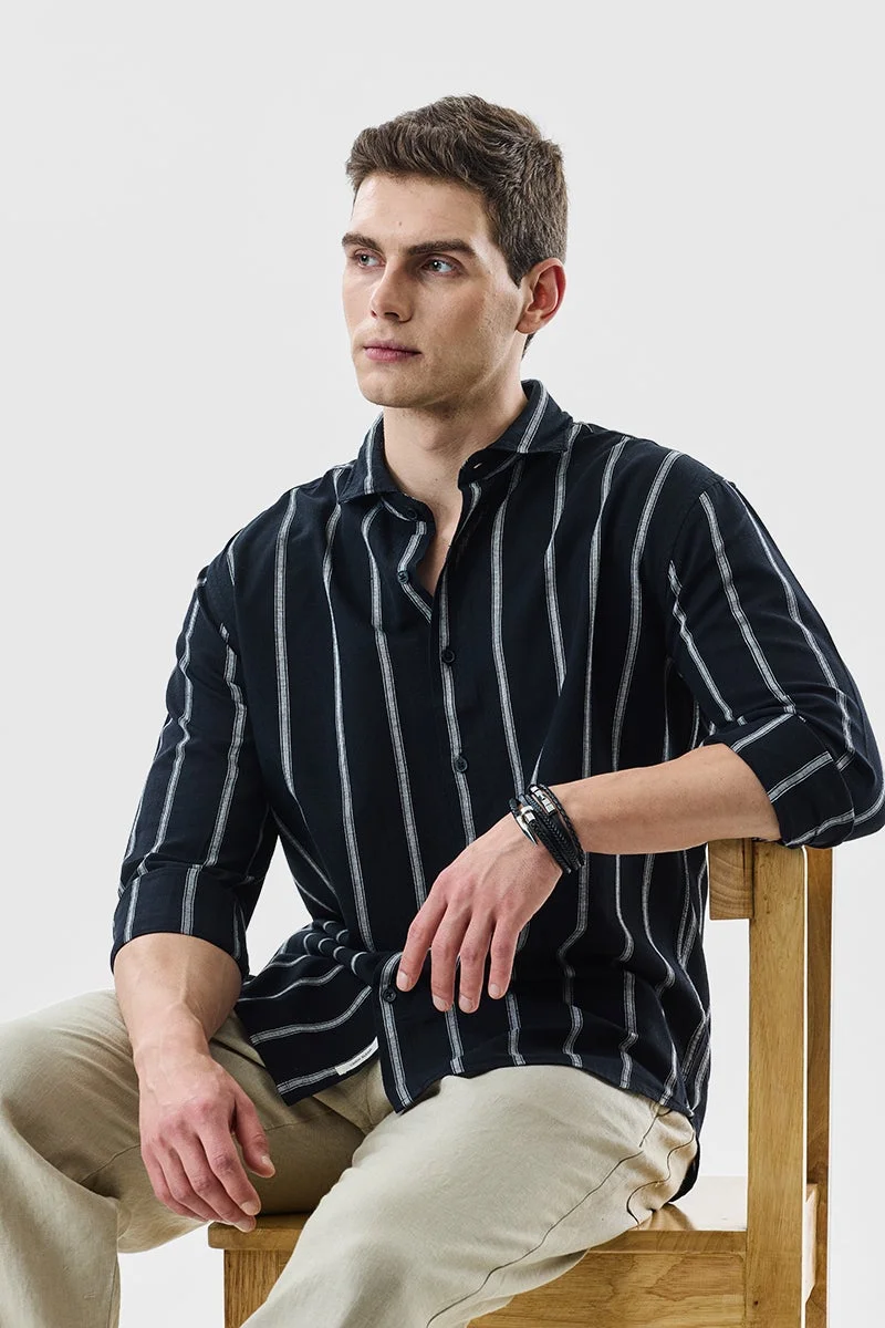 SNITCH Black Striped Long Sleeve Regular Fit Shirt