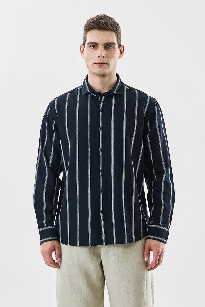 SNITCH Black Striped Long Sleeve Regular Fit Shirt