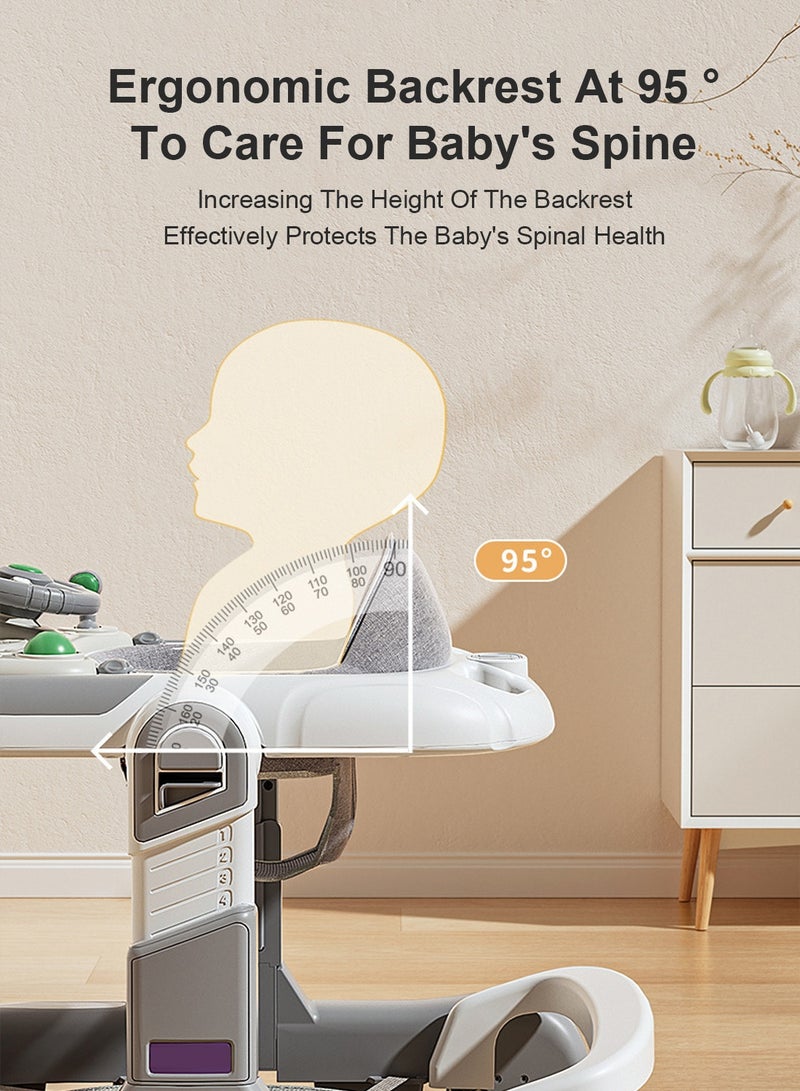 MaBaby Baby Walker with Removable Toy Tray & Adjustable Height, Foldable Activity Walker for Boys Girls, Anti-Rollover Walker with Ergonomic Backrest, Music & Light Early Education Toy, Convertible to Dining Chair, Safe Stair Brake Design for 6-18 Months - Image 2