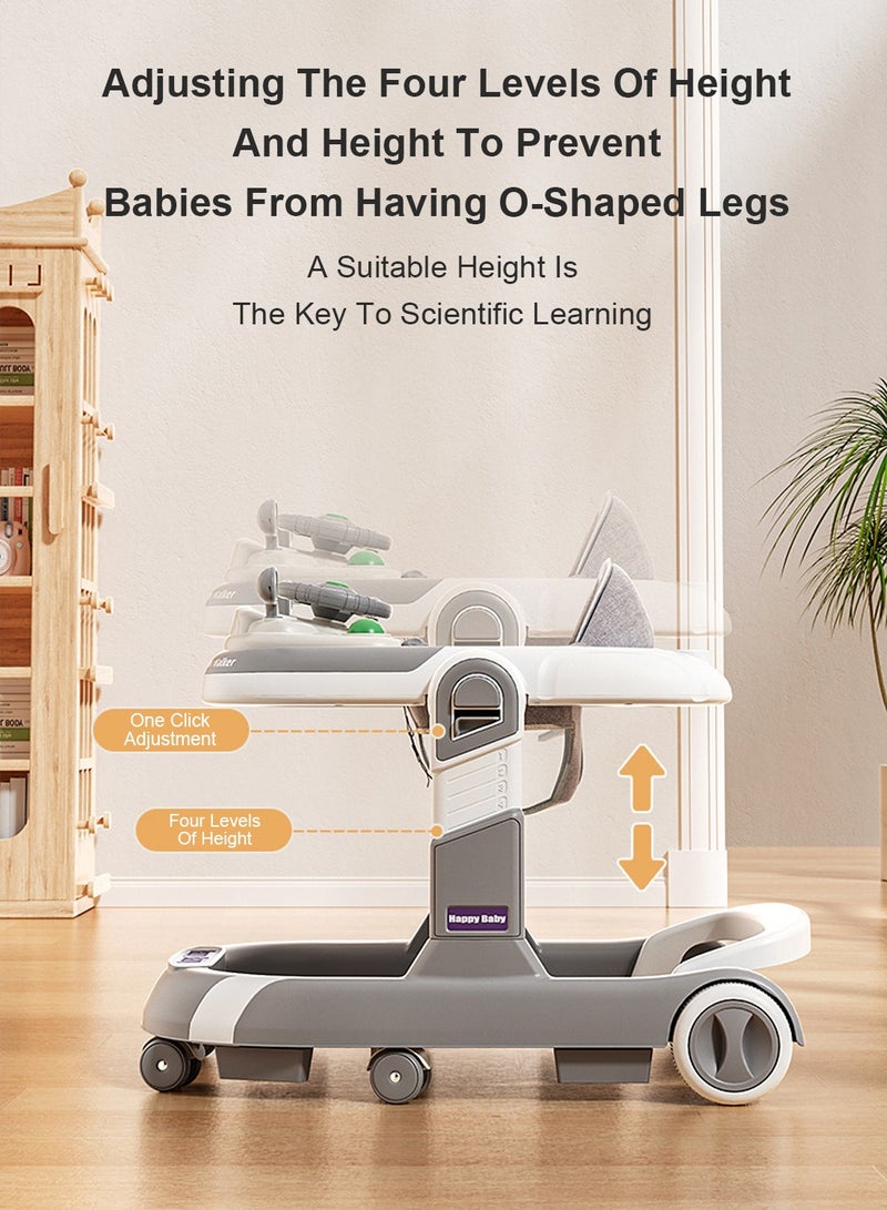 MaBaby Baby Walker with Removable Toy Tray & Adjustable Height, Foldable Activity Walker for Boys Girls, Anti-Rollover Walker with Ergonomic Backrest, Music & Light Early Education Toy, Convertible to Dining Chair, Safe Stair Brake Design for 6-18 Months - Image 5