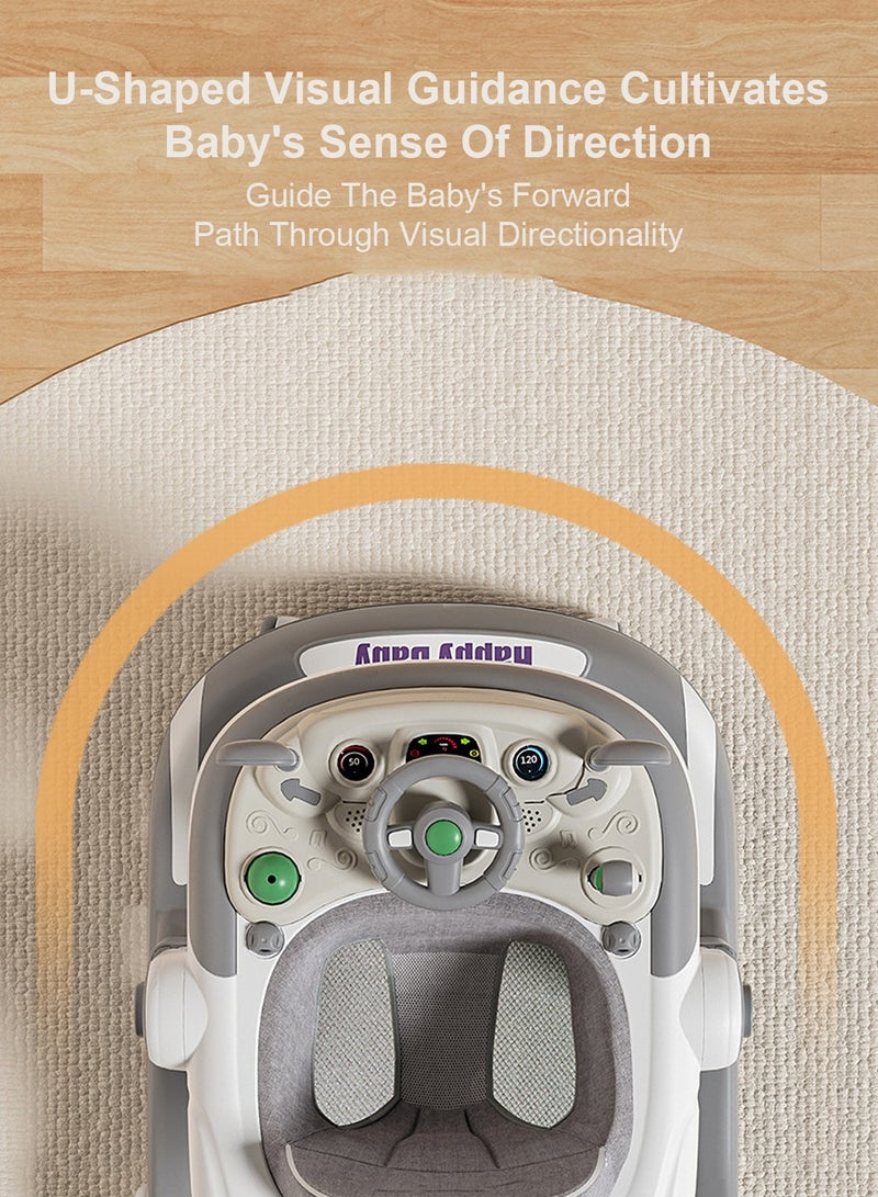 MaBaby Baby Walker with Removable Toy Tray & Adjustable Height, Foldable Activity Walker for Boys Girls, Anti-Rollover Walker with Ergonomic Backrest, Music & Light Early Education Toy, Convertible to Dining Chair, Safe Stair Brake Design for 6-18 Months - Image 3