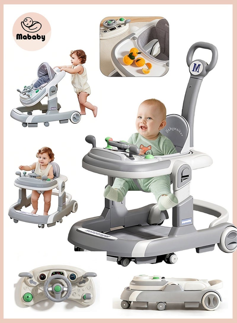 MaBaby Baby Walker with Removable Toy Tray & Adjustable Height, Foldable Activity Walker for Boys Girls, Anti-Rollover Walker with Ergonomic Backrest, Music & Light Early Education Toy, Convertible to Dining Chair, Safe Stair Brake Design for 6-18 Months - Image 1