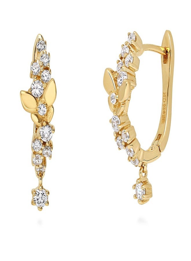 بيركيل أقراط بيريكل الصغيرة على شكل فراشة من الفضة الإسترليني المطلية بالذهب الأصفر للنساء، مرصعة بالزركونيا المكعبة CZ 0.8 بوصة - Image 1