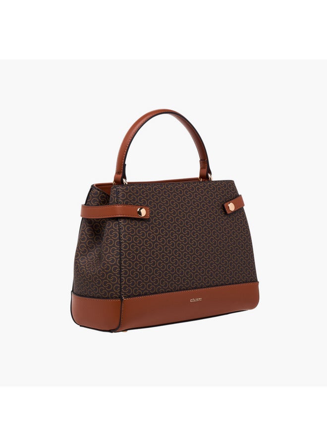 Celeste Women Monogram Print Shoulder Bag with Detachable Strap and Flap Closure  - Image 4