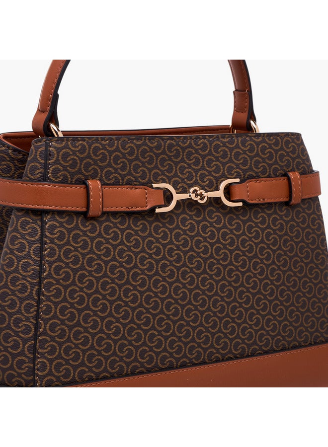 Celeste Women Monogram Print Shoulder Bag with Detachable Strap and Flap Closure  - Image 5