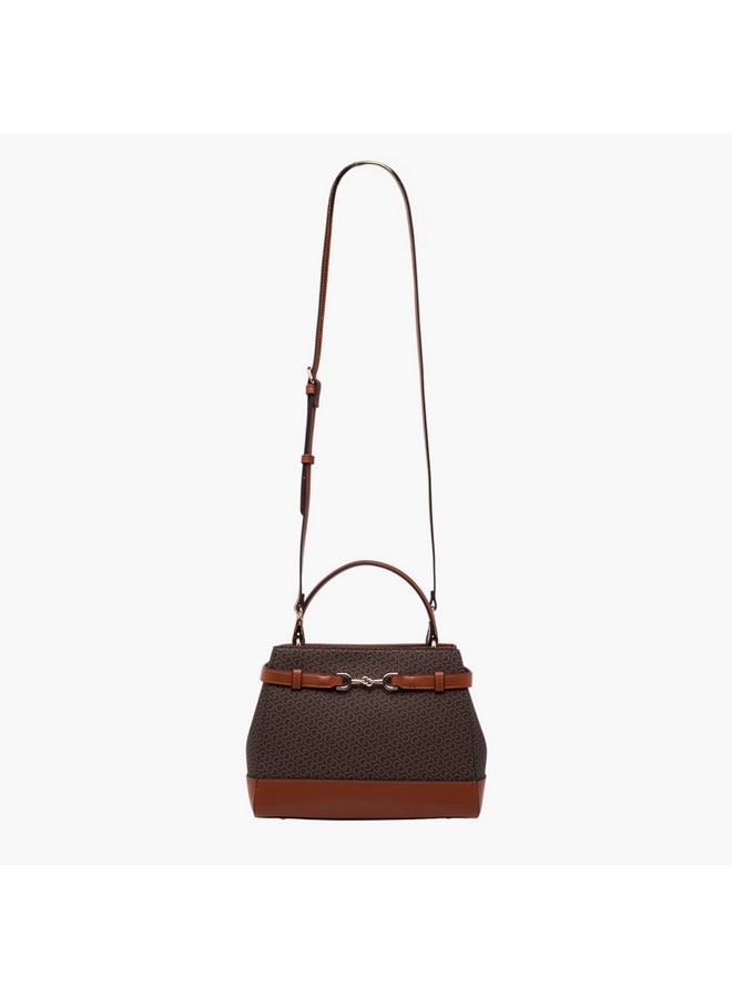Celeste Women Monogram Print Shoulder Bag with Detachable Strap and Flap Closure  - Image 3