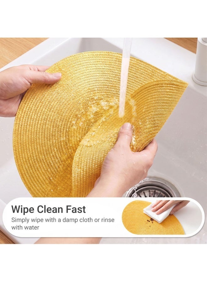 Round Braided Polypropylene Placemats, 38 cm, Washable Non-Slip, Yellow, Set of 6 - Image 3