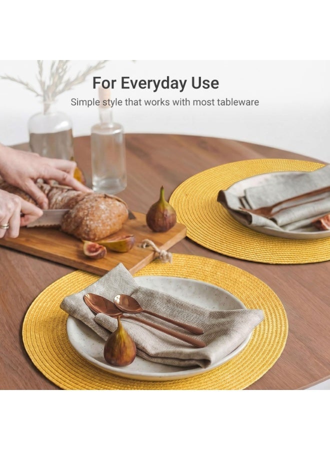 Round Braided Polypropylene Placemats, 38 cm, Washable Non-Slip, Yellow, Set of 6 - Image 4