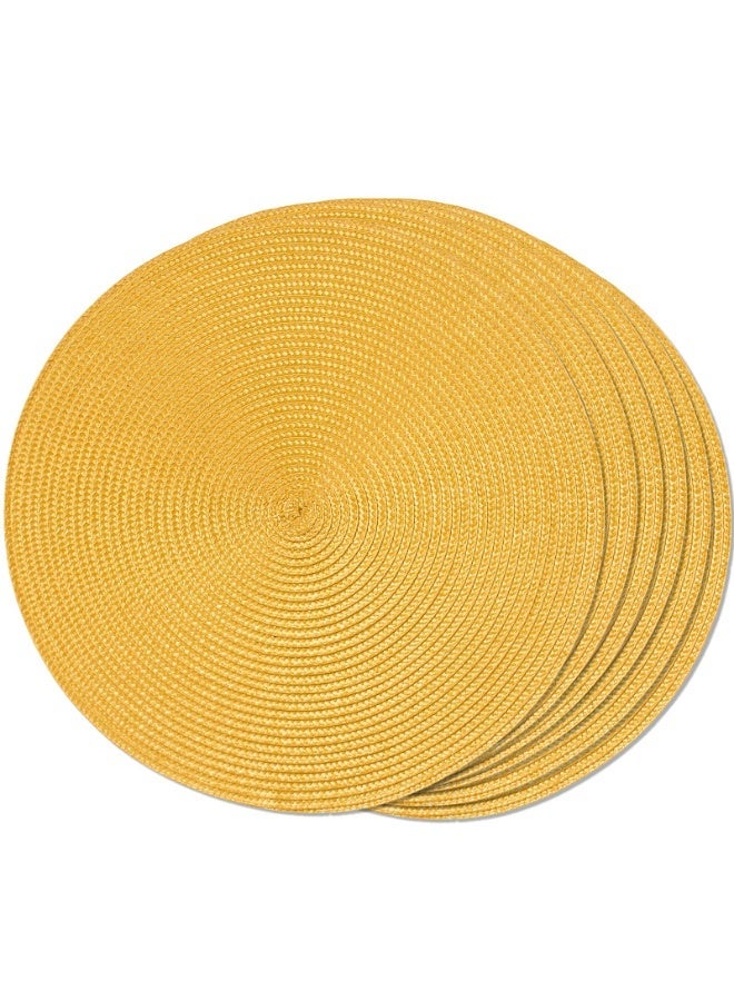 Round Braided Polypropylene Placemats, 38 cm, Washable Non-Slip, Yellow, Set of 6 - Image 1