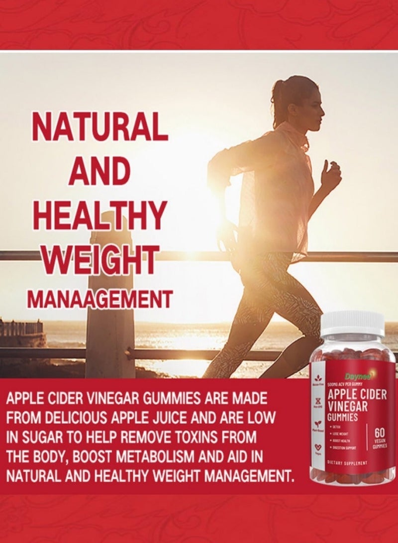Daynee Sugar-Free Apple Cider Vinegar Gummies, 500mg ACV Per Gummy 60 Vegan Soft Chews, Detox Digestive Metabolism Support for Men & Women - Image 4