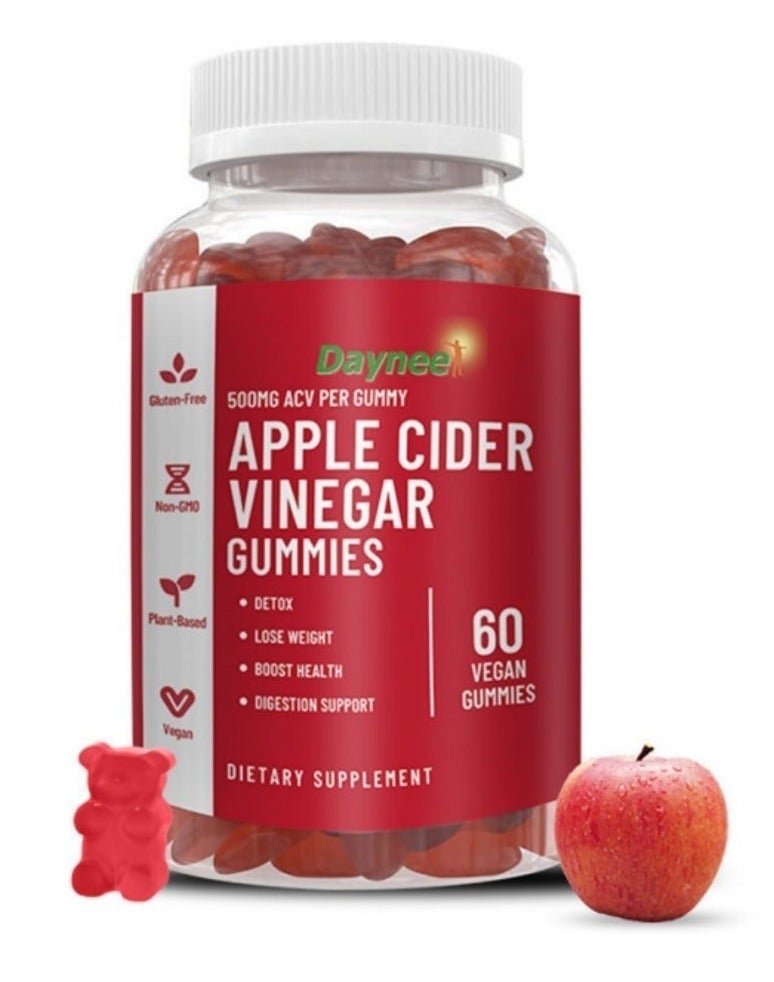 Daynee Sugar-Free Apple Cider Vinegar Gummies, 500mg ACV Per Gummy 60 Vegan Soft Chews, Detox Digestive Metabolism Support for Men & Women - Image 3