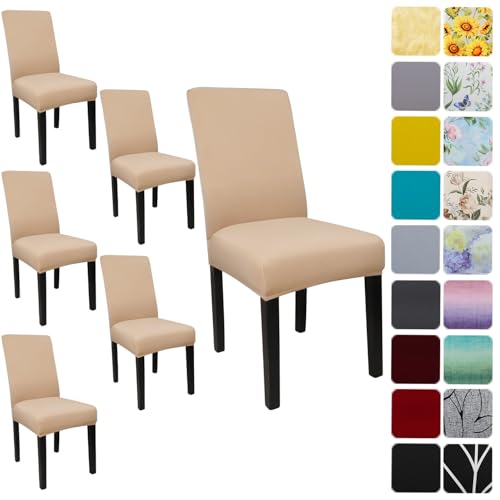 Keyroal Dining Room Chair Covers Set of 6, Stretch Solid Color Parsons Chair Slipcovers Spandex Removable Washable Kitchen Chair Protector Cover for Dining Room, Hotel, Ceremony - Image 1