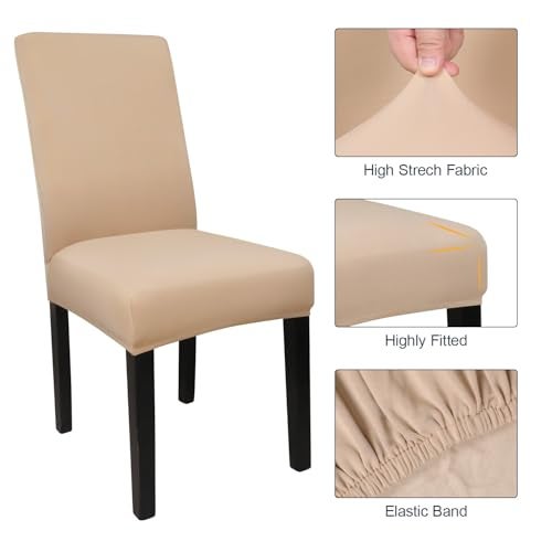 Keyroal Dining Room Chair Covers Set of 6, Stretch Solid Color Parsons Chair Slipcovers Spandex Removable Washable Kitchen Chair Protector Cover for Dining Room, Hotel, Ceremony - Image 4