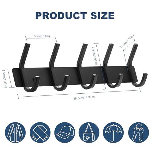 VAEHOLD Wall Hooks, Heavy Duty Aluminum Towel Hooks for Hanging Coat, Hat, Key, Clothes, Closet Hook Wall Mount for Kitchen, Bathroom, Office (“C“ Shape Coat 5 Hooks 1 Pack) - Image 5