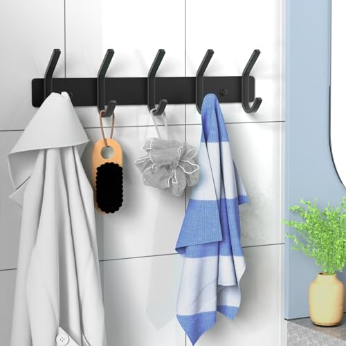 VAEHOLD Wall Hooks, Heavy Duty Aluminum Towel Hooks for Hanging Coat, Hat, Key, Clothes, Closet Hook Wall Mount for Kitchen, Bathroom, Office (“C“ Shape Coat 5 Hooks 1 Pack) - Image 4