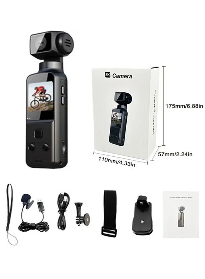 5K HD Anti-Shake Sports Body Camera, 270 Degree Rotation Portable Sport Motion Camera with Mic Clip Outdoor Riding Shooting Vlog, 1.3Inch Screen Pocket Digital Cam, Included 128G Card,1000mAh Rechargeable - Image 5
