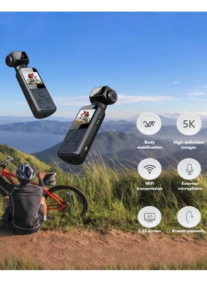 5K HD Anti-Shake Sports Body Camera, 270 Degree Rotation Portable Sport Motion Camera with Mic Clip Outdoor Riding Shooting Vlog, 1.3Inch Screen Pocket Digital Cam, Included 128G Card,1000mAh Rechargeable - Image 2