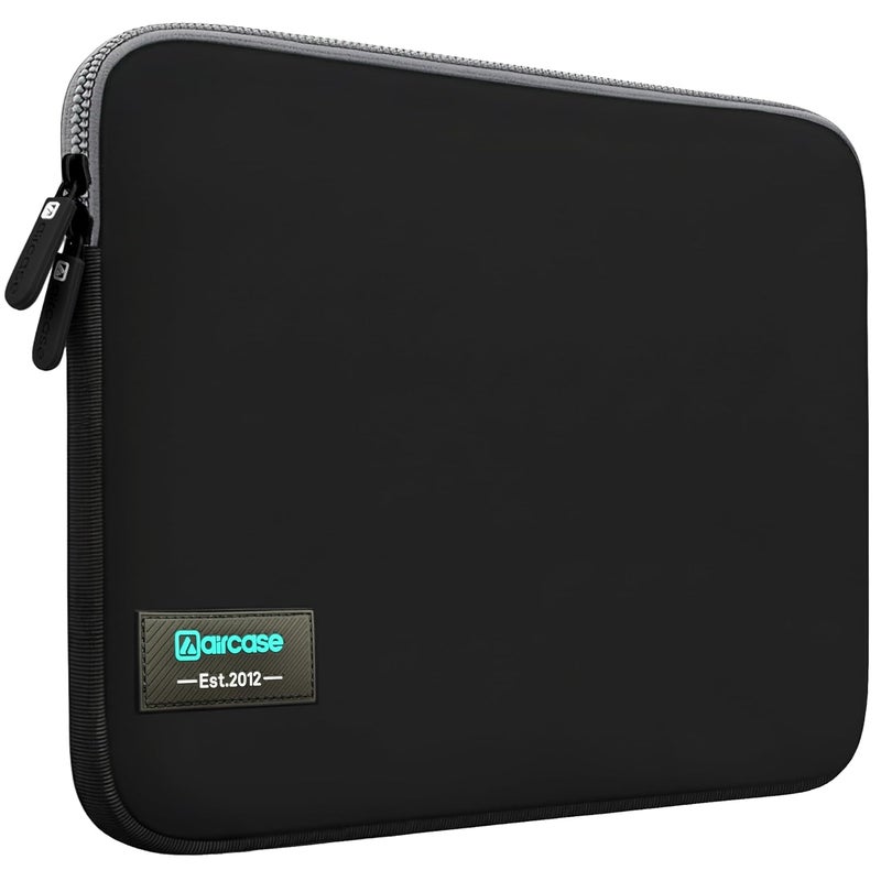 AirCase غطاء كمبيوتر محمول من النيوبرين مقاس 13.3 بوصة لماك بوك، ديل، إتش بي، لينوفو، والمزيد | مقاوم للماء، padding مضاد للصدمات، مقاوم للخدوش | تصميم نحيف، خالي من التجاعيد، مناسب لأمن TSA (أسود-رمادي) - Image 1