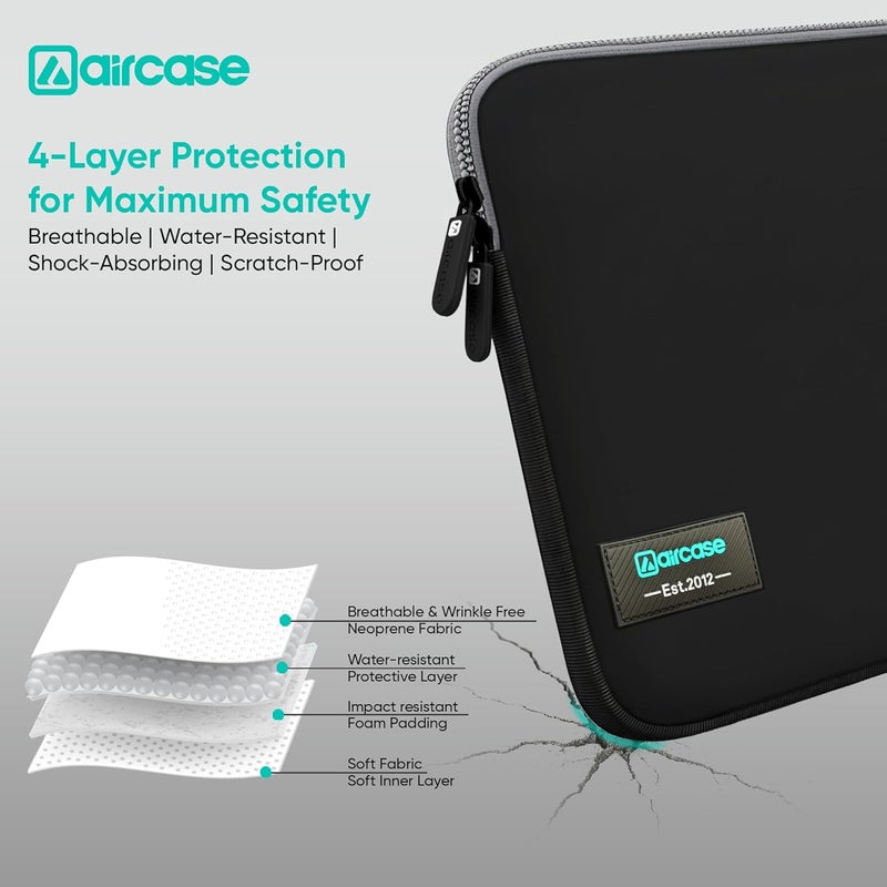 AirCase غطاء كمبيوتر محمول من النيوبرين مقاس 13.3 بوصة لماك بوك، ديل، إتش بي، لينوفو، والمزيد | مقاوم للماء، padding مضاد للصدمات، مقاوم للخدوش | تصميم نحيف، خالي من التجاعيد، مناسب لأمن TSA (أسود-رمادي) - Image 2