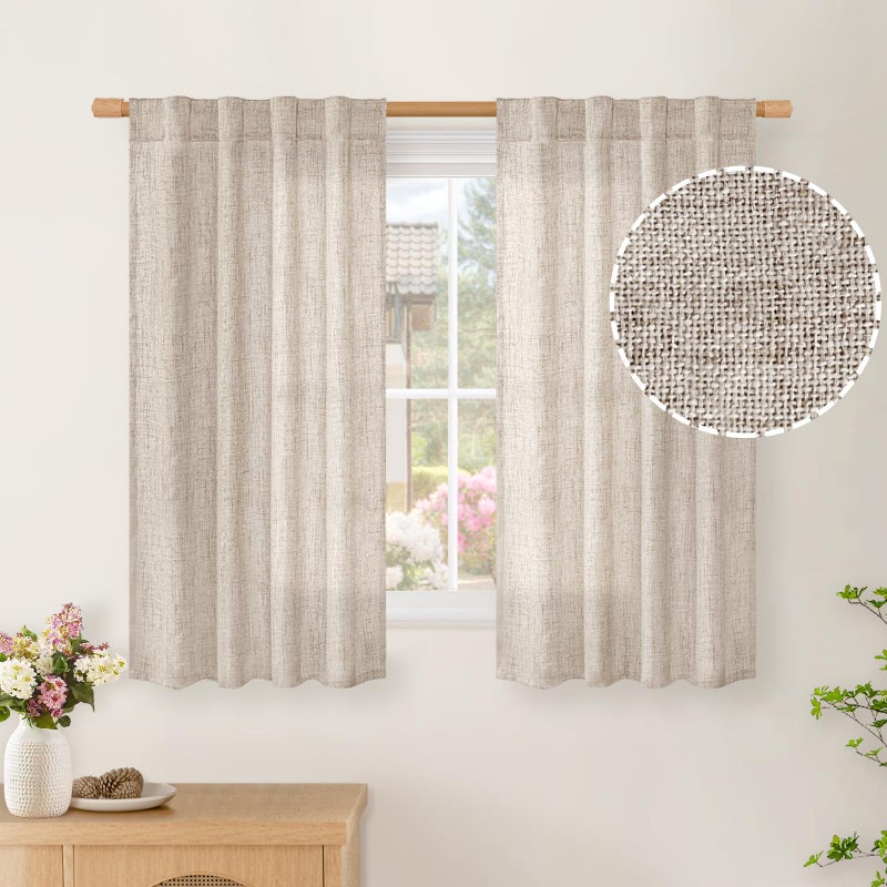 BGment Short Linen Curtains 45 Inch Length for Kitchen Cafe  Rod Pocket Small Window Drapes Light Filtering for Bathroom Bedroom Back Tab Decorative  2 Panels  34 Inch Wide Each Panel - Image 1