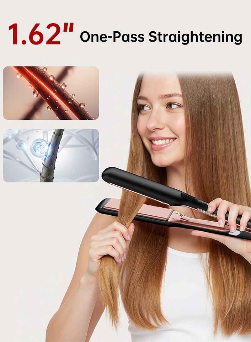 BESTIS 1.62” (Wide) Hair Straightener – Flat Iron with 20s Fast Heat-Up, 2-in-1 Straightener and Curler, Vibration Technology, LCD Temp Control Heats Up to 260°C, Dual Voltage, Anti-Frizz Styling for All Hair Types - Image 3