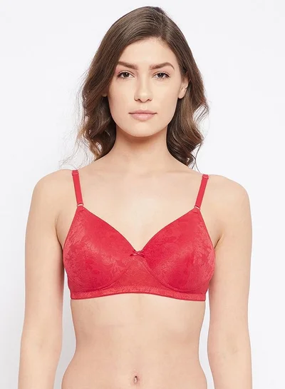 Clovia Clovia Padded Non-Wired Full Cup Bra in Red - Lace
