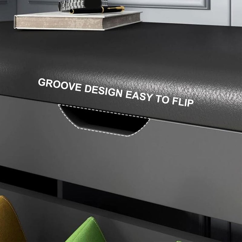1st Shoe Storage Bench with Hidden Shoe Rack Leather Shoe Organizer Bench Modern Shoe Cabinet (60 * 30 * 50 Grey) - Image 4