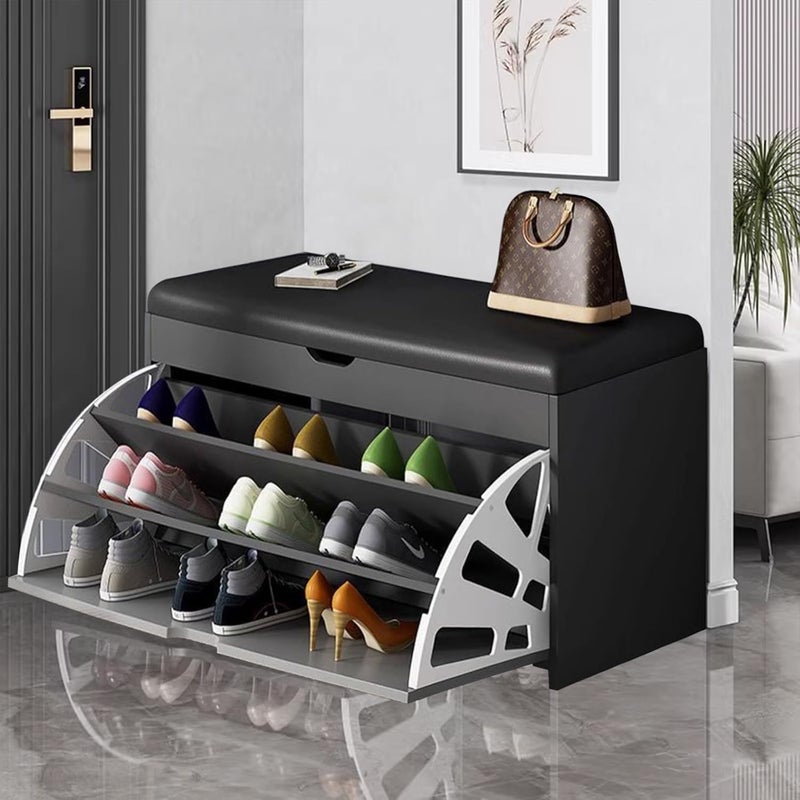 1st Shoe Storage Bench with Hidden Shoe Rack Leather Shoe Organizer Bench Modern Shoe Cabinet (60 * 30 * 50 Grey) - Image 1