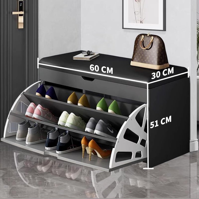 1st Shoe Storage Bench with Hidden Shoe Rack Leather Shoe Organizer Bench Modern Shoe Cabinet (60 * 30 * 50 Grey) - Image 2