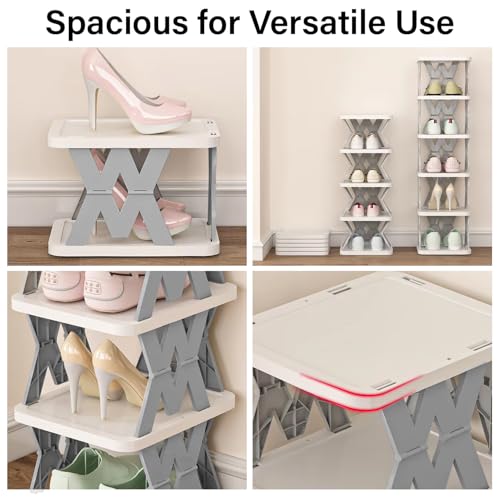 Pivalo 6-Tier Stackable Shoe Rack Expandable PVC Footwear Organiser Portable Lightweight and Reusable Storage Shelf for Sandals & Sleepers - White - Image 3