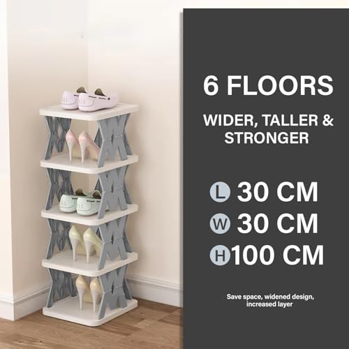 Pivalo 6-Tier Stackable Shoe Rack Expandable PVC Footwear Organiser Portable Lightweight and Reusable Storage Shelf for Sandals & Sleepers - White - Image 4