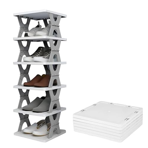 Pivalo 6-Tier Stackable Shoe Rack Expandable PVC Footwear Organiser Portable Lightweight and Reusable Storage Shelf for Sandals & Sleepers - White - Image 1