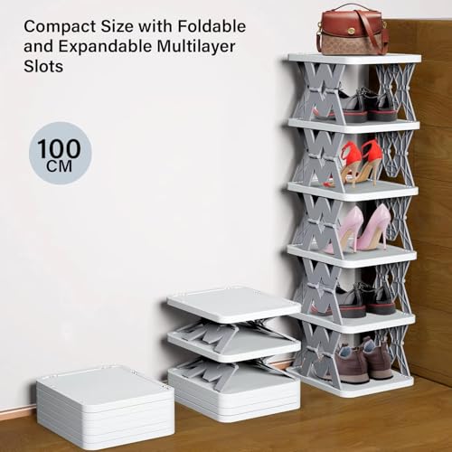 Pivalo 6-Tier Stackable Shoe Rack Expandable PVC Footwear Organiser Portable Lightweight and Reusable Storage Shelf for Sandals & Sleepers - White - Image 2