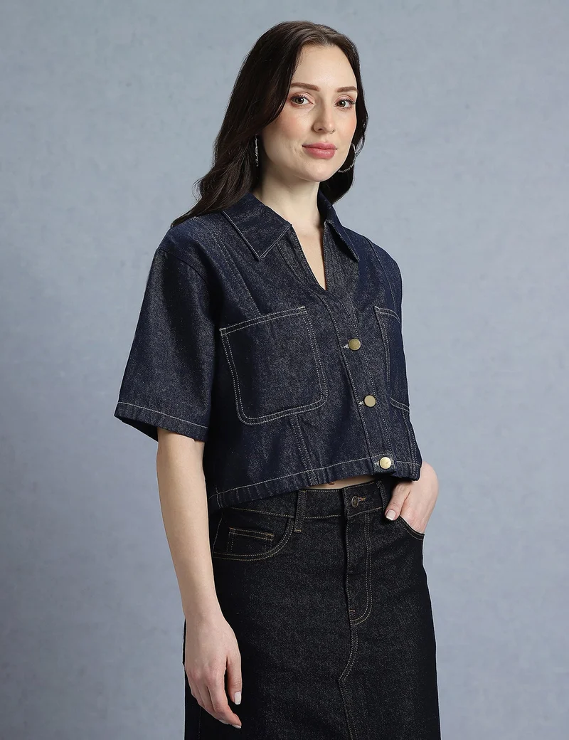 inkd WOMEN'S DENIM CROP TOP|DARK KNIGHT| Women Apparel – Everyday Comfort Wear