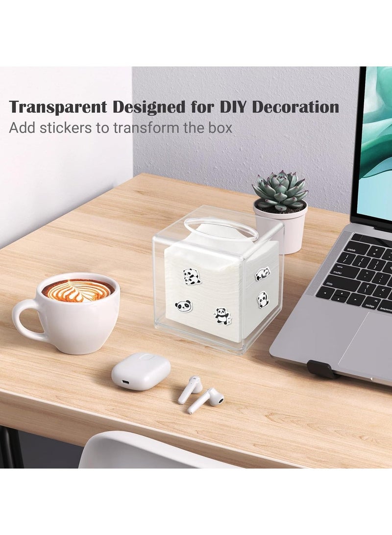 BLOOMING TIME Clear Acrylic Tissue Box Holder Square, Facial Tissue Cover Dispenser for Bathroom Office Desk Napkin Organizer - Image 2
