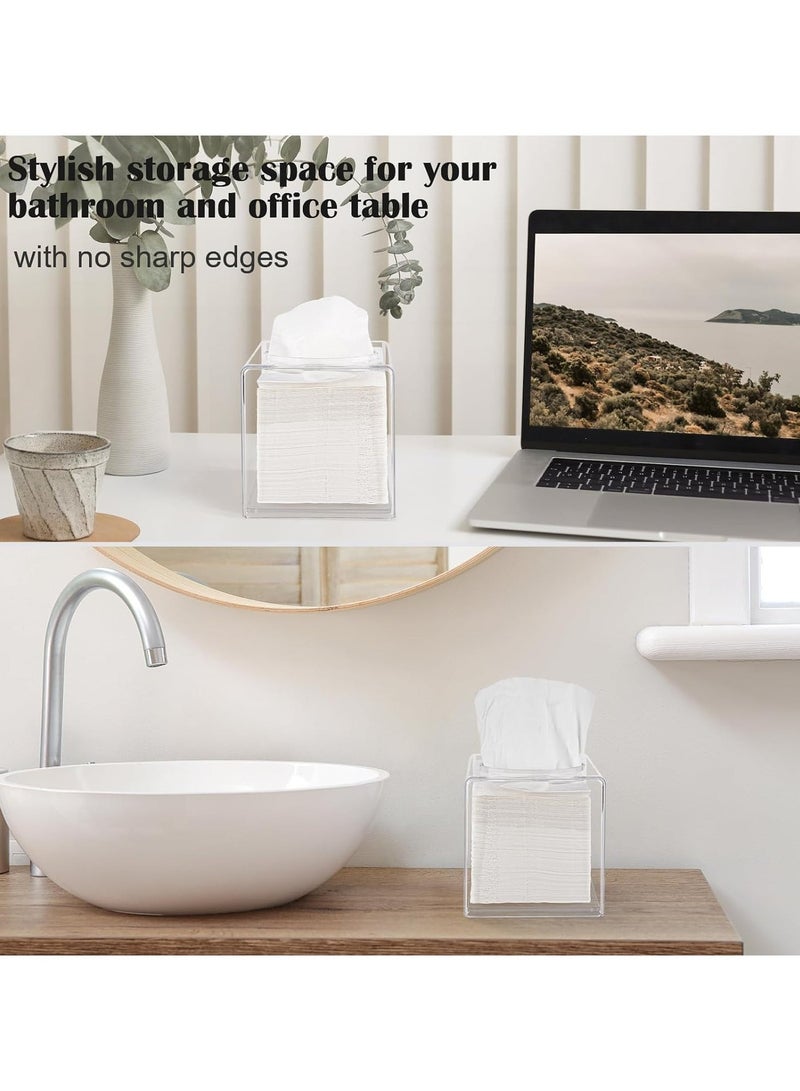 BLOOMING TIME Clear Acrylic Tissue Box Holder Square, Facial Tissue Cover Dispenser for Bathroom Office Desk Napkin Organizer - Image 3