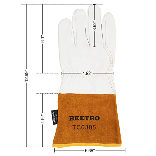 BEETRO Working Gloves 1 Pair, Tig Welding Cowhide Split Leather, Heat/Fire Resistant BBQ/Warehouse/Heavy Duty/Animal Handling Glove, Extremely Soft and Flexible - Image 5