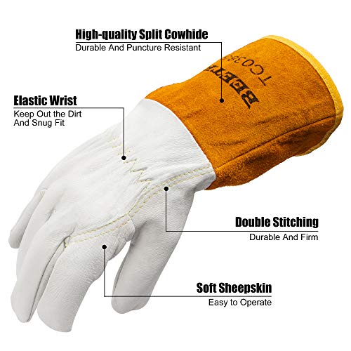 BEETRO Working Gloves 1 Pair, Tig Welding Cowhide Split Leather, Heat/Fire Resistant BBQ/Warehouse/Heavy Duty/Animal Handling Glove, Extremely Soft and Flexible - Image 2