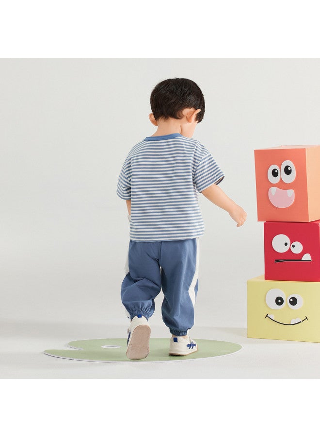 JELLYBABY 【حلو ولطيف مطبوع مقلم بأكمام قصيرة】طقم صيفي محايد من قطعتين للأطفال، ملابس خفيفة كارتونية طاردة للبعوض - Image 4