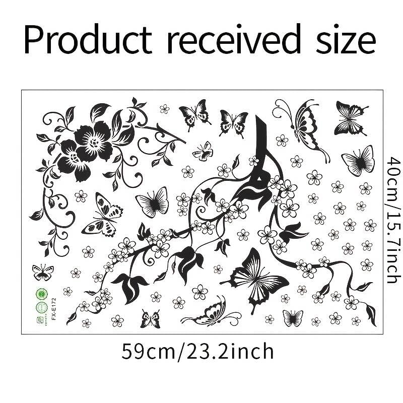 Xtore Butterfly and Flower Design Wall Sticker for Home | Office | Kitchen Decor (Pack of 1, Black) - Image 4