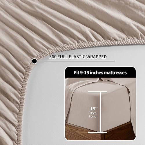 LBRO2M 100 Linen Sheet Set Deep Pocket Fit Up to 19 Bed Sheets Sets Natural Flax Beddings Soft Breathable Comfortable for All Year Round 4 Pcs Sheet Set Queen Linen - Image 3
