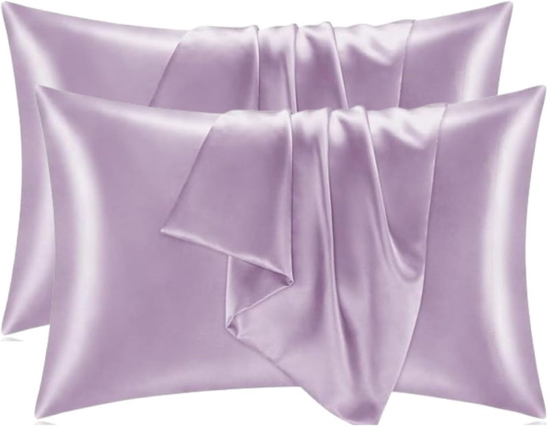 RENVA Set of 2 Satin Silk Pillowcase for Hair and Skin Standard Size 18"X 28" with Soft Breathable Smooth Cooling Pillow Covers for Sleeping (2, Rose) - Image 1
