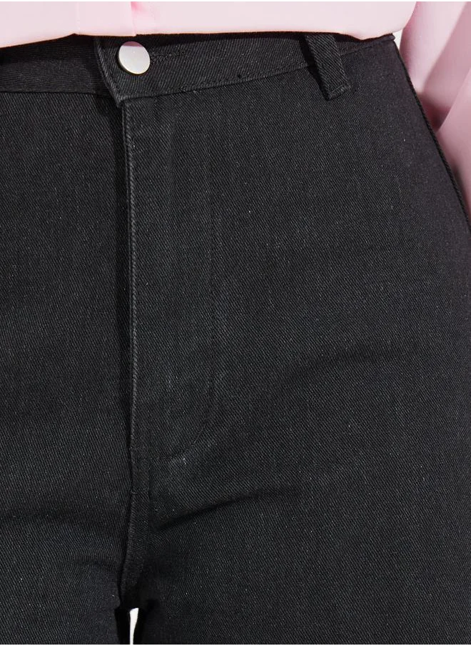 Styli Raw Edge Detail Wide Leg Jeans