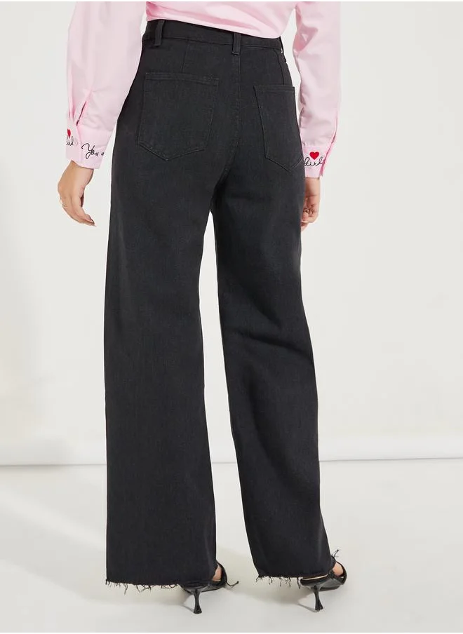 Styli Raw Edge Detail Wide Leg Jeans