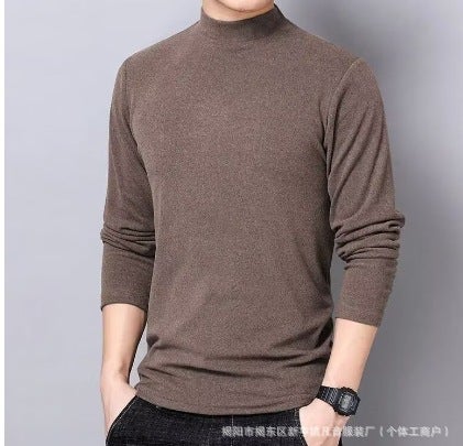 Mens Work Wear Semi-high Collar Base Shirt Mens Autumn Winter Long-sleeved T-shirt Thermal Underwear Inner Autumn Jacket Cotton Green - Image 2